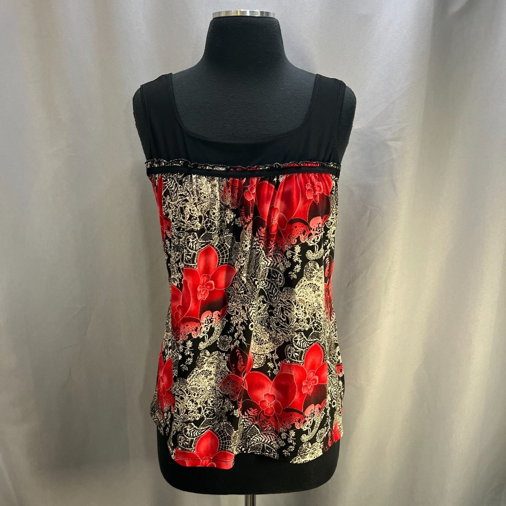 Perseption Concept Tank Top Women Multicolor Floral Print Wide Strap Square Neck
